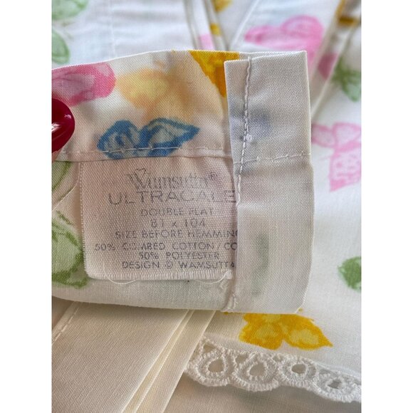 Vintage 70s flat sheet, yellow, pink, blue green butterflies, twin size, Dior - Picture 7 of 8
